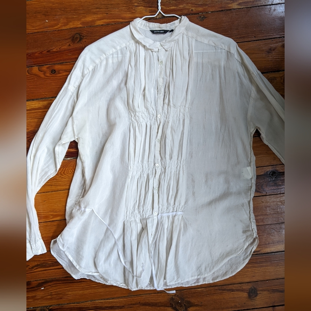 Pas De Calais Cream Cotton Pleated Blouse